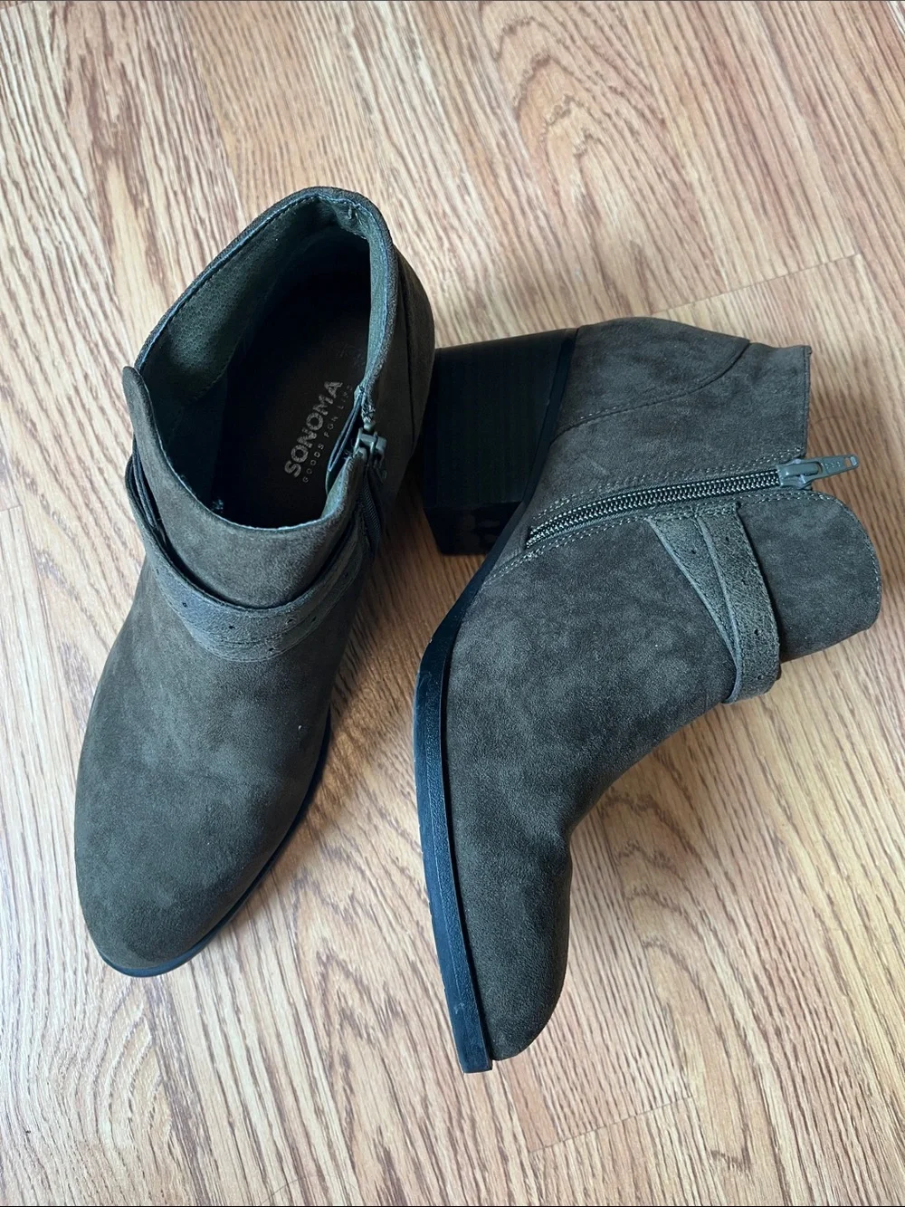 Sonoma Olive Suede Double-Buckle Ankle Boots